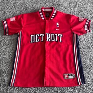 Vintage Nike Rewind y2K NBA Detroit Pistons Throwback Red Warm Up Jacket Youth M